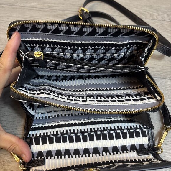 Rare Vera Bradley Black Leather Envelope Adjustable Crossbody Shoulder Bag Purse - Picture 7 of 9